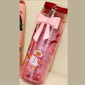 Starbucks Pink Festive Tumbler Bow Accessory SUPER RARE
